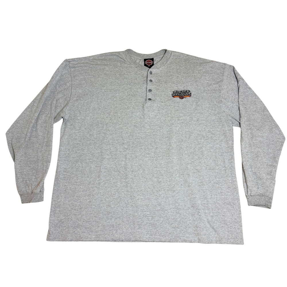 VTG Harley Davidson Henley Shirt Mens XXL Gray Embroidered Long Sleeve Biker USA